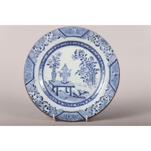 148 - Two Chinese blue and white octagonal plates with landscape decoration, two similar circular plates w... 