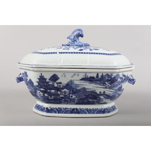 152 - A Chinese porcelain blue and white boars' head two-handled tureen and cover with floral decoration, ... 