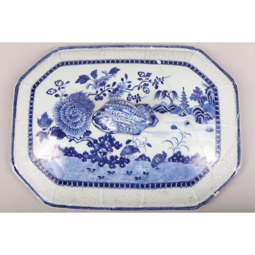 152 - A Chinese porcelain blue and white boars' head two-handled tureen and cover with floral decoration, ... 