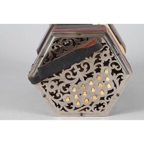 178 - A late 19th century concertina, in case (bellows repaired)