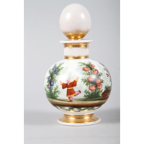 18 - A 19th century Continental porcelain scent bottle and stopper with chinoiserie decoration, 5 1/2