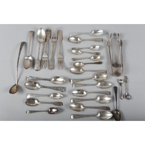 337 - A collection of mostly Georgian silver forks and spoons, various makers and dates, 23.8oz troy appro... 