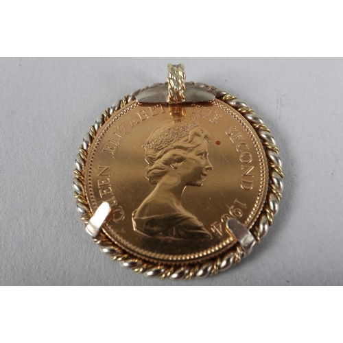 446 - A 1984 Hong Kong Year of the Rat $1000 coin, in yellow metal pendant mount, 20.7g gross