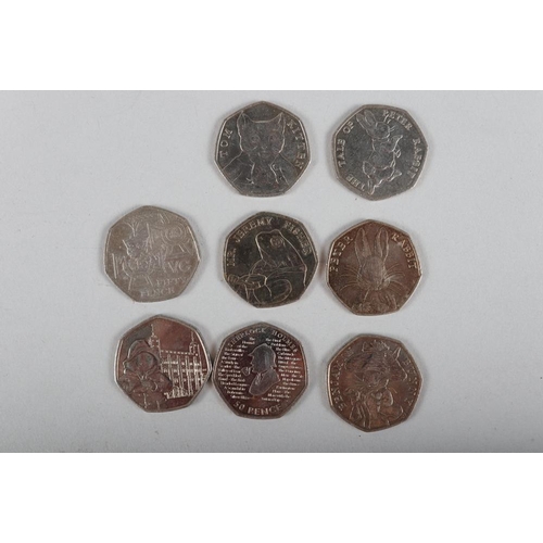 447 - A selection of British pre-1947 part silver coinage, four commemorative £5 coins, a number of commem... 