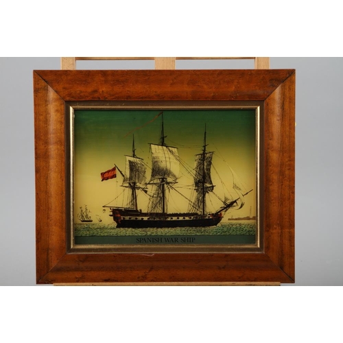 473 - A limited edition map of the City of London in 1602, in gilt strip frame, three paintings of ships o... 