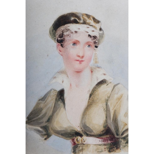 489 - George Brown, 1823: two watercolours, portrait studies, early 19th Century beauties, 5