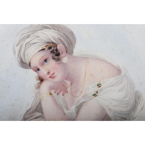 489 - George Brown, 1823: two watercolours, portrait studies, early 19th Century beauties, 5