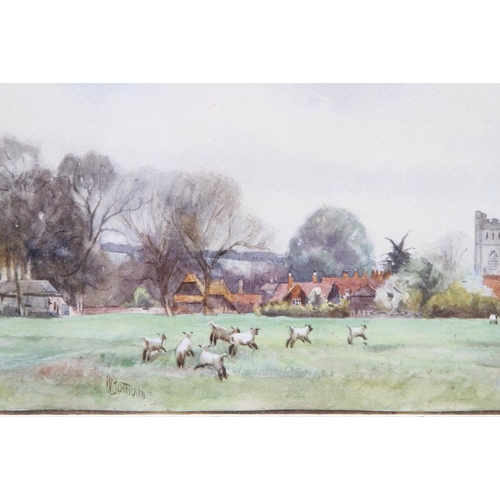 503 - Walter Bothams: two watercolour landscapes, lambs in the field at Hambleden, 14