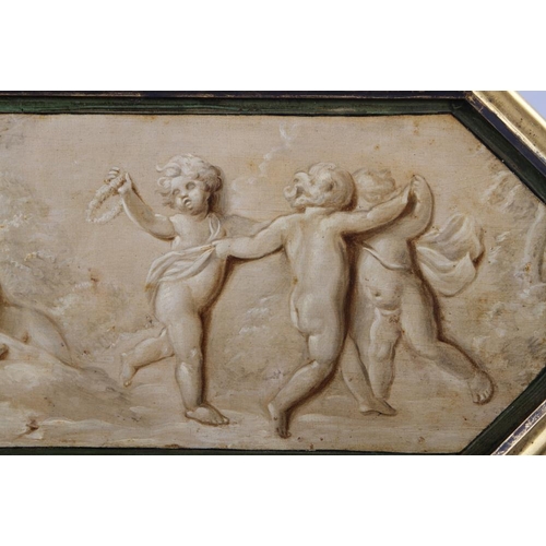 513 - A pair of 19th century trompe-l'oeil oil on panels, putti, 6 1/2