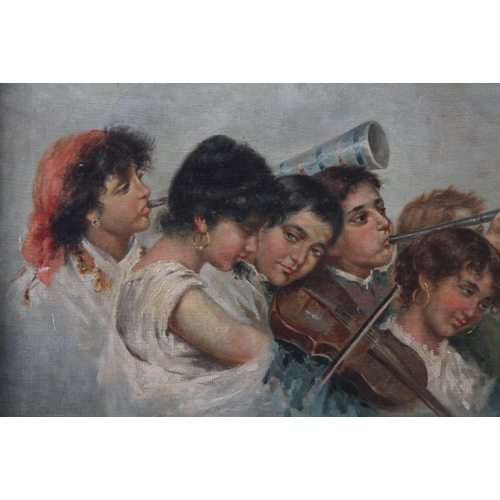 514 - Pitnessilli?: oil on canvas, young musicians, 9 3/4