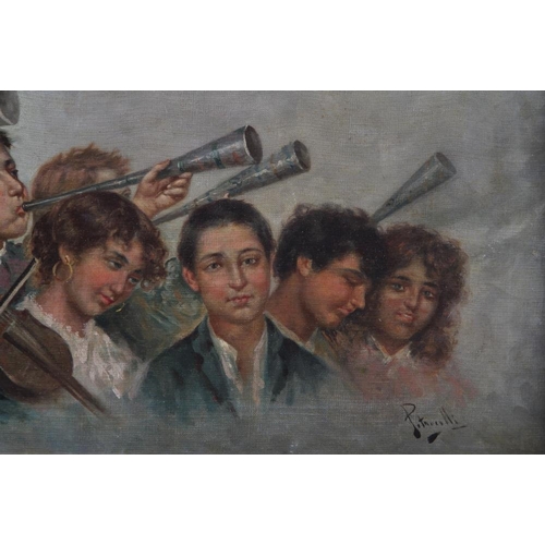 514 - Pitnessilli?: oil on canvas, young musicians, 9 3/4