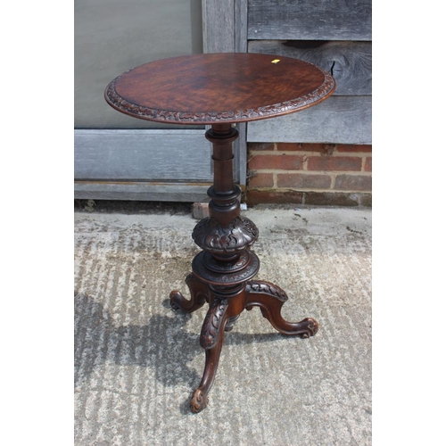 547 - A 19th century oak circular top occasional table, on turned and carved column and tripod supports, 1... 