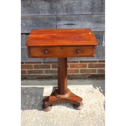 548 - A late 19th century mahogany side table, fitted one drawer, on octagonal faceted column triform base... 