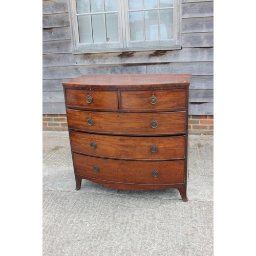 551 - A mahogany bowfront chest of two short and three long graduated drawers, on splay supports, 42