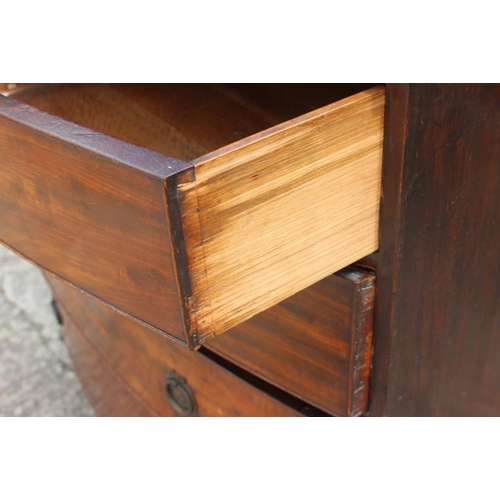 551 - A mahogany bowfront chest of two short and three long graduated drawers, on splay supports, 42