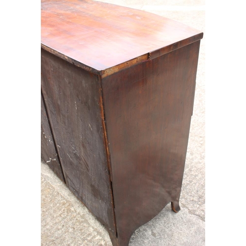 551 - A mahogany bowfront chest of two short and three long graduated drawers, on splay supports, 42