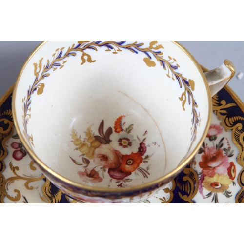 6 - Four early 19th century bone china floral and gilt decorated cabinet cups and saucers, a similar Mei... 