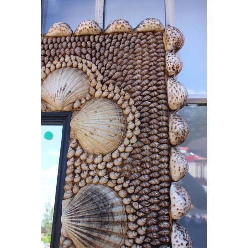 603 - A wall mirror decorated with cowrie, scallop and other shells, 54 1/4