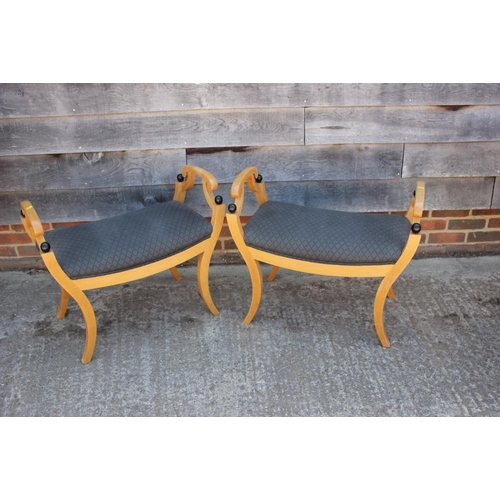 635 - * A pair of polished as satinwood Regency design shape frame stools, 30