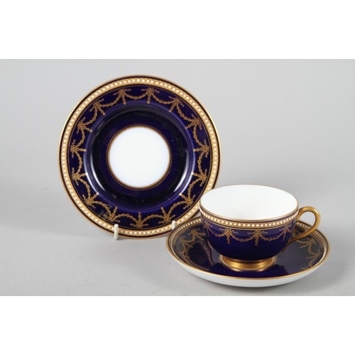 9 - A late 19th century Royal Worcester bone china royal blue and gilt decorated part tea service for te... 