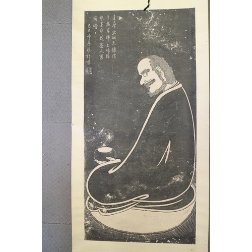 160 - A Chinese scroll of a man with script, 28 1/2