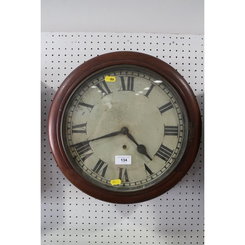 170 - A 19th century mahogany cased circular wall clock with white dial and Roman numerals, 12