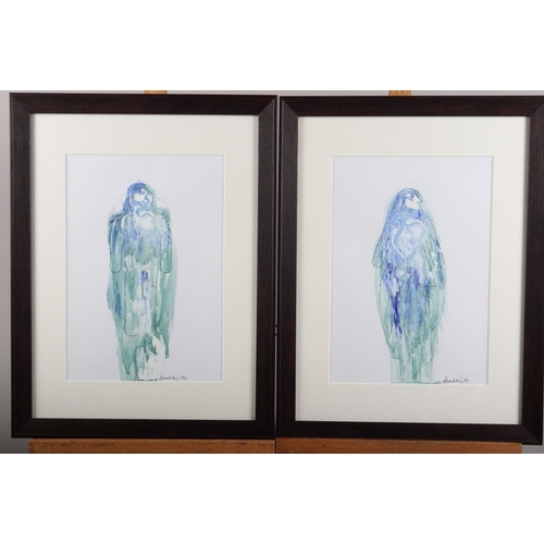 491 - M Hambling, '09: a pair of watercolour and bodycolours, figure studies in green and blue, pencil sig... 