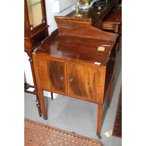 648 - A mahogany tray top commode/bedside stand, on square taper supports, 23