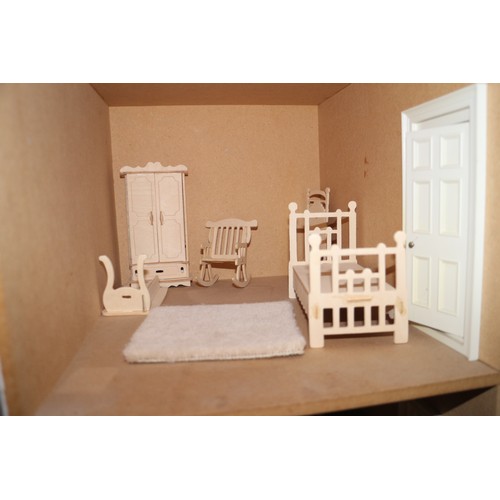 214 - A modern Georgian design doll's house with a collection of furniture and accessories, 32