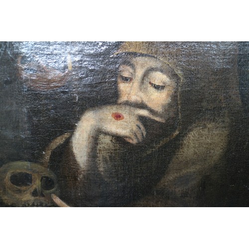 508 - An 18th century oil on canvas, Saint Francis of Assisi with skull, 25 1/2