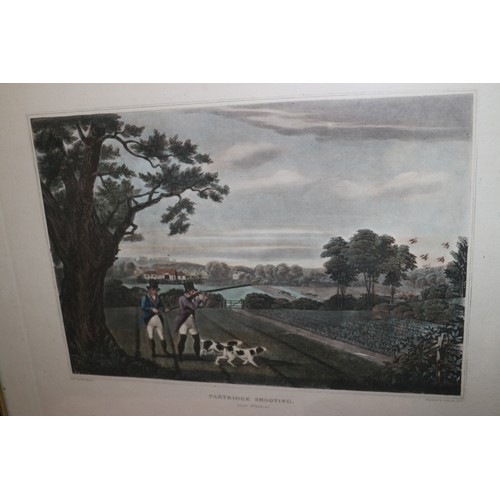 467 - After Havell: a set of four 19th century aquatints, shooting scenes, in ebonised strip frames, and S... 