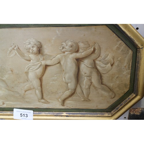 513 - A pair of 19th century trompe-l'oeil oil on panels, putti, 6 1/2