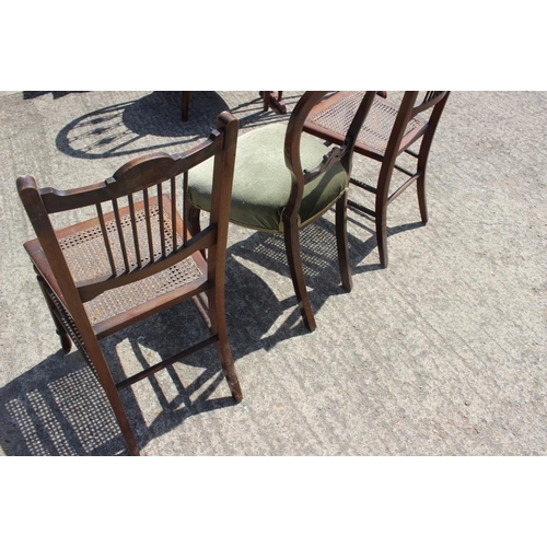 504 - A late Victorian mahogany loop back dining chair, upholstered in a green velour, and a pair of late ... 