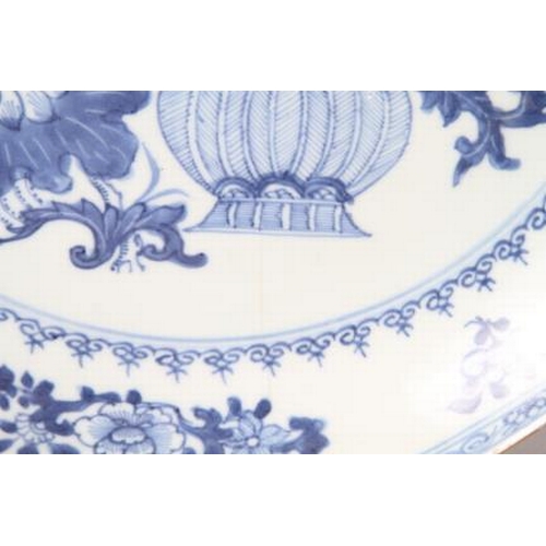 120 - Three 19th century Chinese blue and white decorated dishes (damages), a famille rose decorated dish ... 