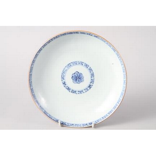 120 - Three 19th century Chinese blue and white decorated dishes (damages), a famille rose decorated dish ... 