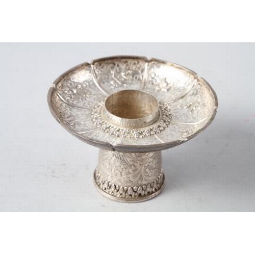 126 - A Chinese ceremonial white metal cup, cover and stand with jade bowl, 7