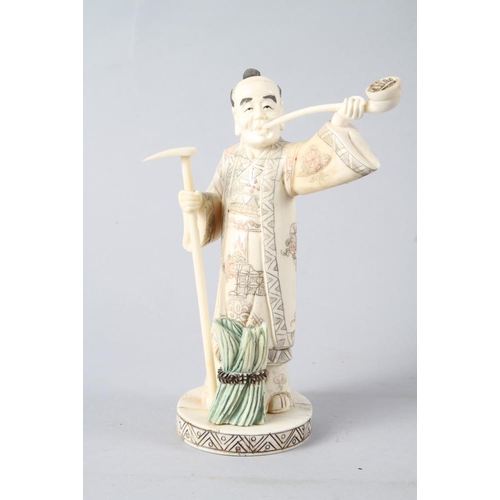 131 - A carved sectional bone figure of a kneeling Samurai archer, 12