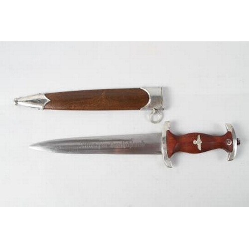 177 - An S A Dagger, in wooden and metal scabbard, maker W Kober & Co (Ex Rohm ground off), 14 3/4