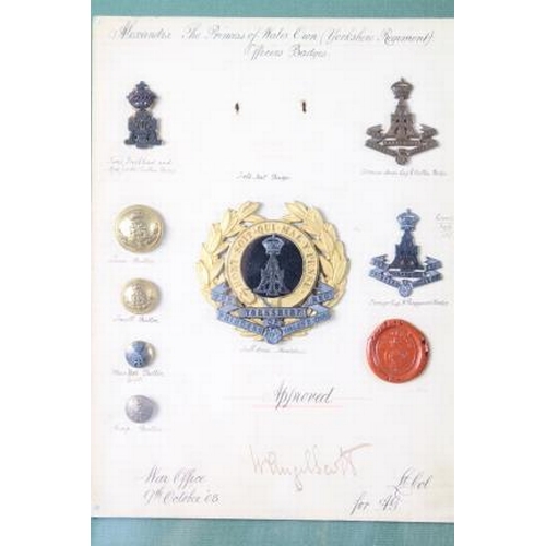 195 - An early 20th century regimental badge approval for Alexandra the Princess of Wales Own (Yorkshire R... 