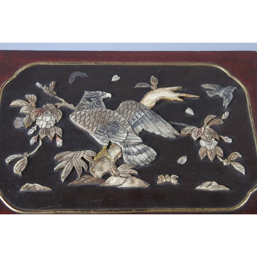 232 - A Japanese lacquered writing box with inset bone decoration in the form of an eagle, 12