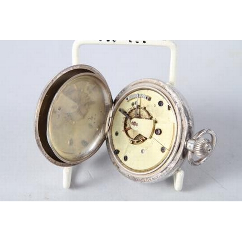 332 - A silver cased pocket watch with white enamel dial, Roman numerals and subsidiary seconds dial (over... 