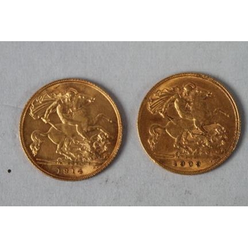 362 - A gold half sovereign, dated 1914, and another, dated 1909