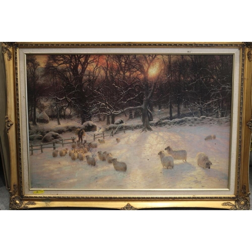 390 - After John Farquharson: a pair of colour prints, winter scenes, in oak frames, and a companion print... 