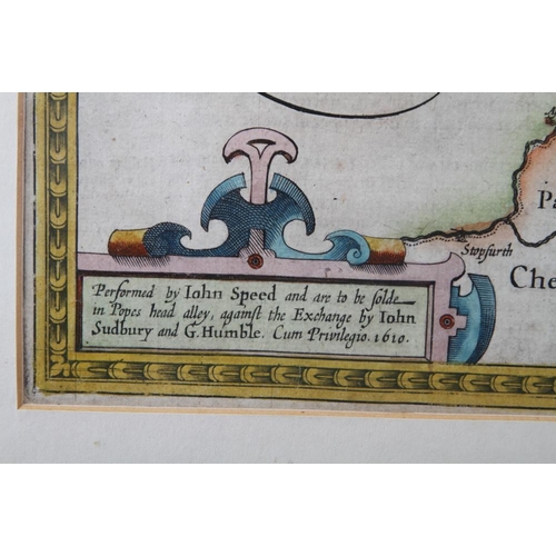 407 - A Speed 17th century hand-coloured map of Yorkshire, in double sided wash line and gilt mounted fram... 