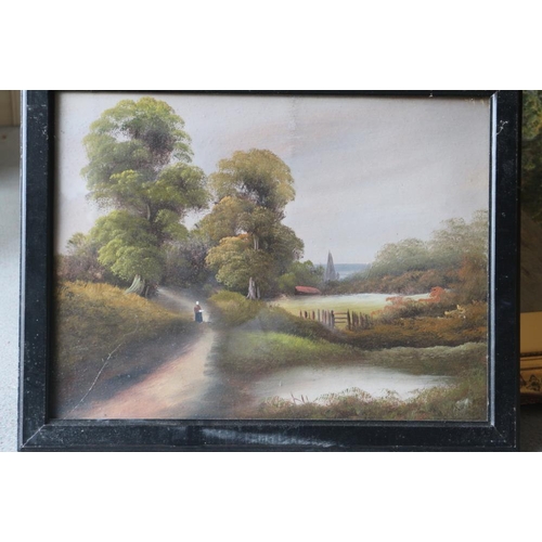 434 - R Darby: three watercolour landscapes, in strip frames, and a pair of late 19th century furnishing p... 