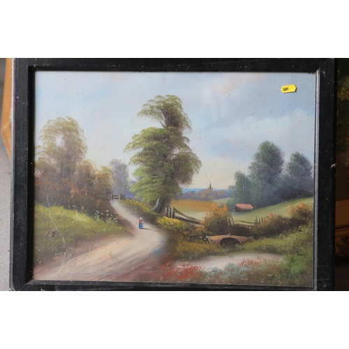 434 - R Darby: three watercolour landscapes, in strip frames, and a pair of late 19th century furnishing p... 