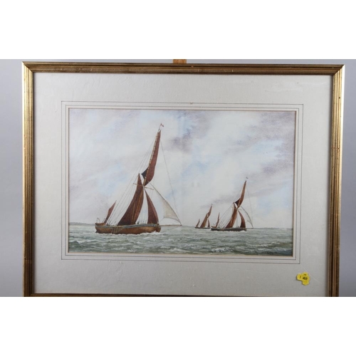 452 - Allan Everard: watercolours, harbour scene with Thames barges, 11 1/2