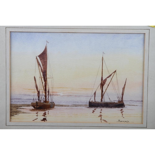 452 - Allan Everard: watercolours, harbour scene with Thames barges, 11 1/2