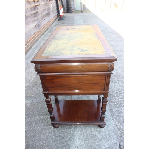 493 - A 19th century Renaissance Revival walnut desk with tooled lined top (for restoration) over five dra... 