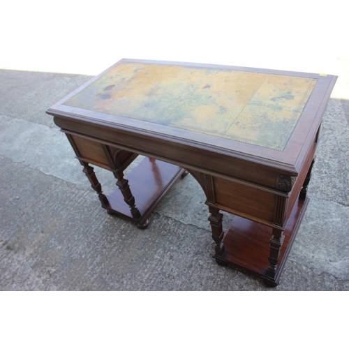 493 - A 19th century Renaissance Revival walnut desk with tooled lined top (for restoration) over five dra... 